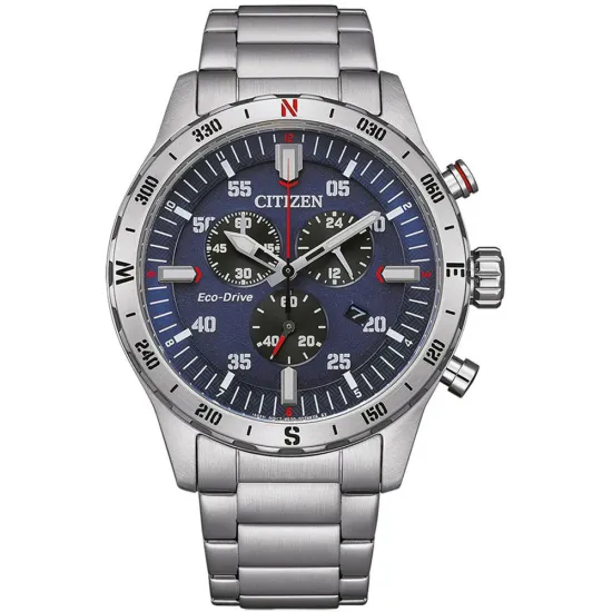 Citizen Eco Drive Herren-Chronograph Stahl Zifferblatt blau AT 2520-89L