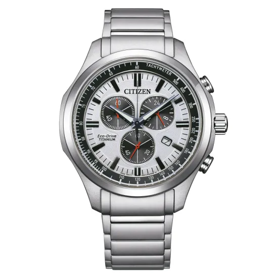 Citizen Eco Drive Herren-Chronograph Titan Zifferblatt weiß schwarz AT2530-85A