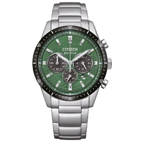 Citizen EcoDrive Solar Herrenuhr Chrono silberfarben grün schwarz CA4624-56X