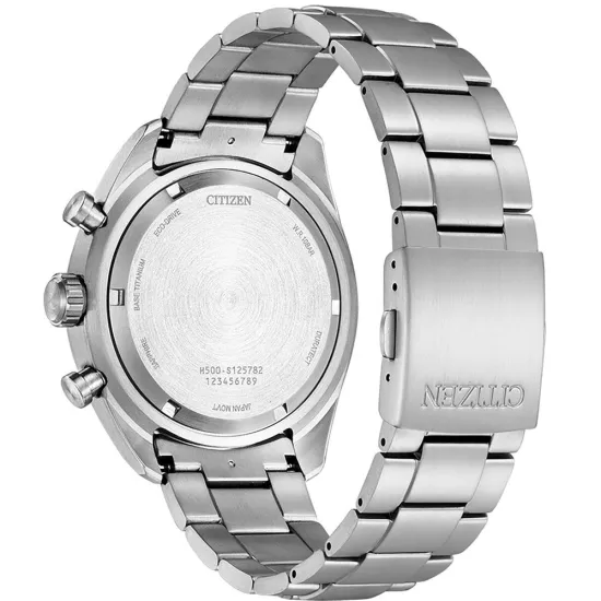 Citizen Herrenuhr Chronograph Eco Drive Solar Titan silberfarben blau AT2480-81L