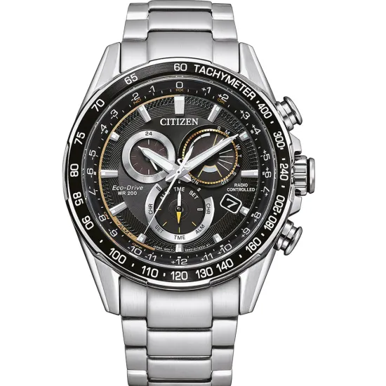 Citizen Herrenuhr Funk Solar Eco Drive Edelstahl silberfarben schwarz CB5914-89E