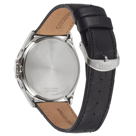 Citizen Herrenuhr Funk Solar silberfarben mit schwarzem Lederband CB0250-17A