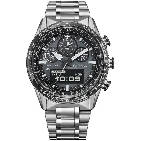 Citizen Promaster Sky Herrenuhr Solar Chrono ana digi silberfarben grau JV2006-55H