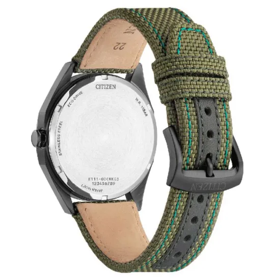 Citizen Solar Herrenuhr Elegance schwarz mit grünen Gewebeband BM7635-01X