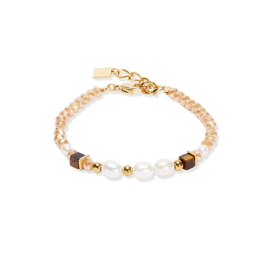 Coeur de Lion Armband Edelstahl goldfarben braun beige Crystal Pearls 1135/30-1110