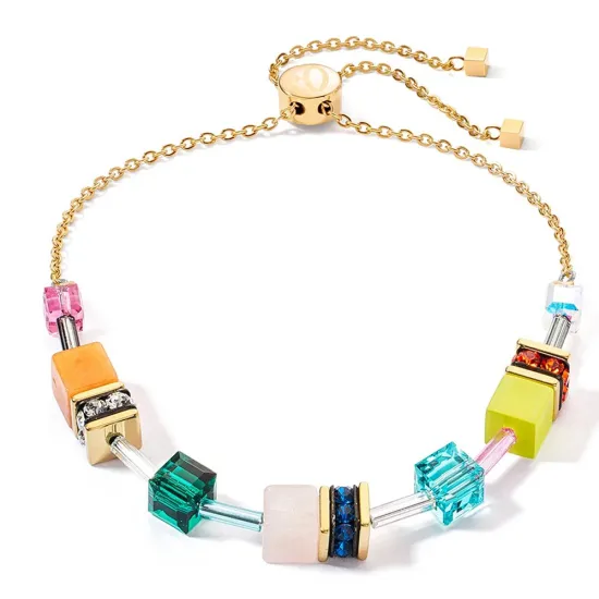 Coeur de Lion Armband GeoCUBE Iconic Nature ChainDopamin Edelstahl goldfarben bunt 3035/30-1582