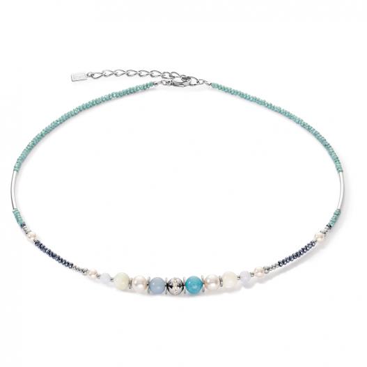 Coeur de Lion Halskette Kristalle mit Perlen aqua-silberfarben 4349/10-2000