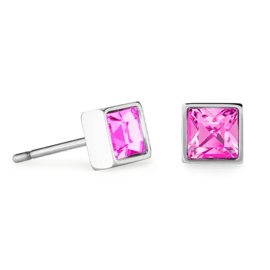 Coeur de Lion Ohrstecker Brilliant Square small Edelstahl silberfarben pink 0501/21-1917