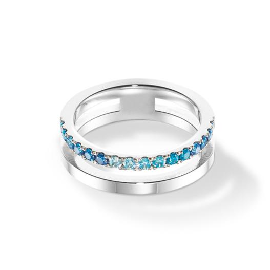 Coeur de Lion Ring Edelstahl doppelreihig Zirkonia blau Gr. 54 0136/40-0717