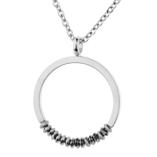 Ernstes Design Anhänger Edelstahl matt poliert facettierter schwarzer Hämatit AN1005