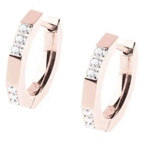 Ernstes Design Creole Edelstahl poliert rosegoldfarben Zirkonia weiß 2 mm E602