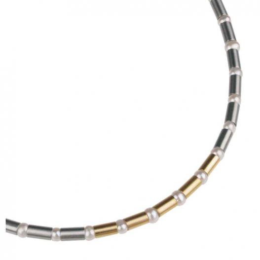 Ernstes Design Halskette Edelstahl bicolor mit Süßwasserperlen K72.45