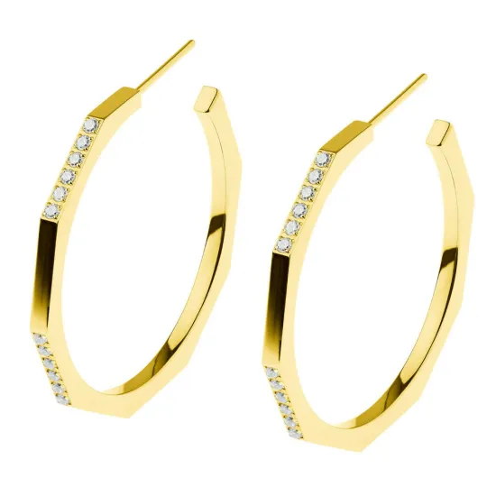 Ernstes Design Ohrhänger Creole groß Edelstahl goldfarben Zirkonias E553