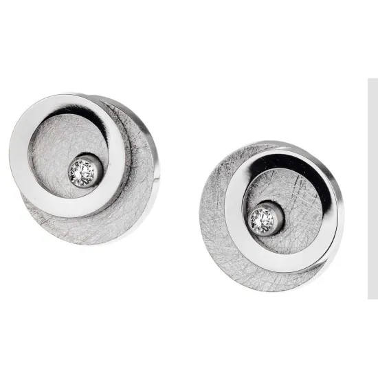 Ernstes Design Ohrstecker rund matt Edelstahl IP mit Brillant E594