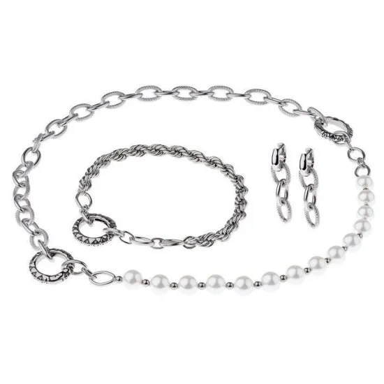 Ernstes Design Schmuckset Edelstahl mit Perlen Ohrringe Armband Halskette S002