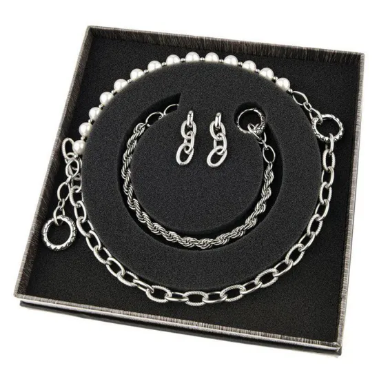 Ernstes Design Schmuckset Edelstahl mit Perlen Ohrringe Armband Halskette S002