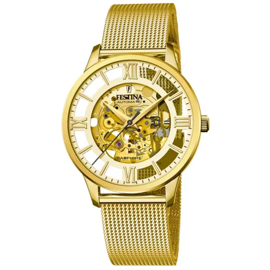 Festina Armbanduhr Automatik Skelett aus Edelstahl goldfarben F20667/1