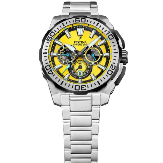 Festina Chrono Bike Herrenuhr Chronograph Edelstahlband Zifferblatt gelb  F20724/4