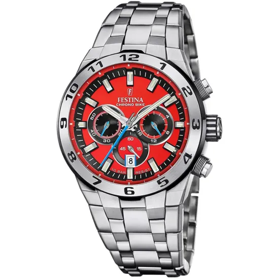 Festina Chrono Bike Herrenuhr Chronograph Edelstahlband Zifferblatt rot F20670/5