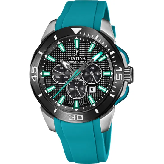 Festina Chrono Bike Herrenuhr Chronograph schwarz türkis mit Silikonband F20642/3