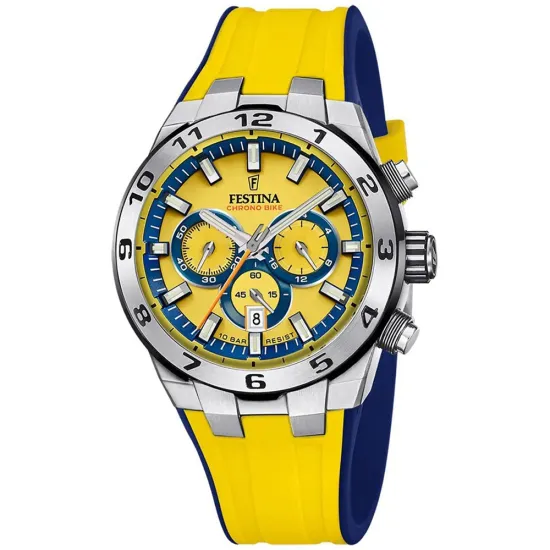 Festina Chrono Bike Herrenuhr Chronograph Silikonband gelb blau F20671/4