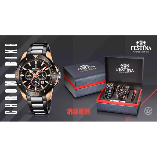 Festina Chrono Bike Herrenuhr Special Edition schwarz rosegoldfarben F20645/1