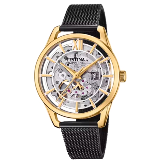 Festina Damenuhr Automatik Skelett goldfarben schwarz F20629/2