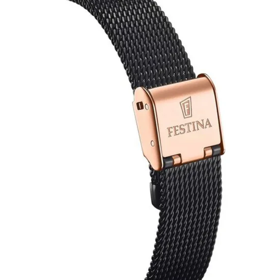 Festina Damenuhr Automatik Skelett Milanaiseband schwarz rosegoldfarben F20628/3