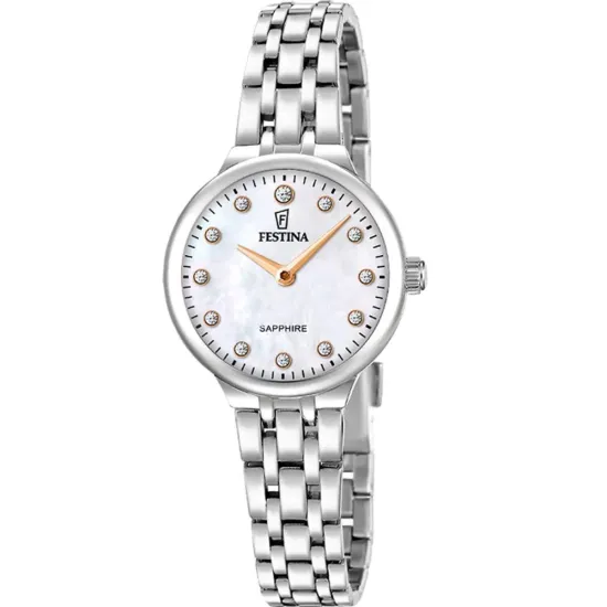 Festina Damenuhr Edelstahlband Zifferblatt perlmutt Zeiger rosegoldfarben F20744/1