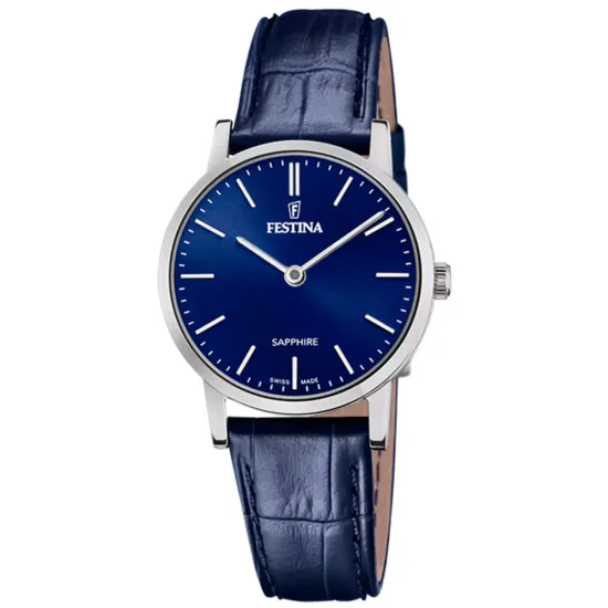 Festina Damenuhr Swiss Made Lederband blau Zifferblatt blau F20013/3