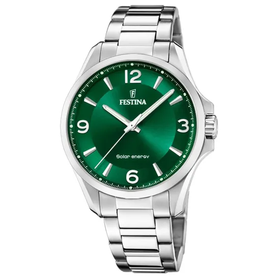 Festina Herren Solar Energy silberfarben grün mit Edelstahlband F20656/3