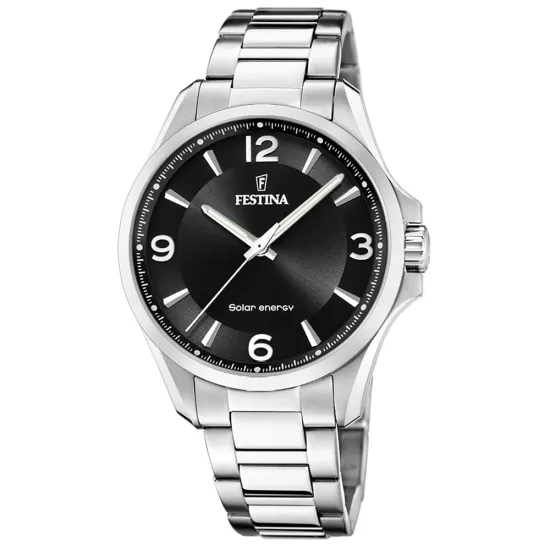 Festina Herren Solar Energy silberfarben schwarz mit Edelstahlband F20656/4
