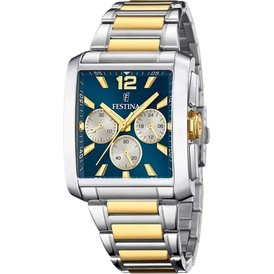 Festina Herrenuhr Chronograph bicolor eckig blau mit Edelstahlband F20637/6