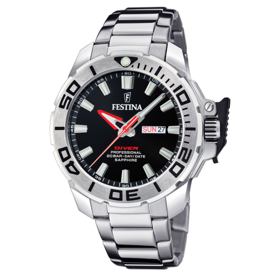 Festina Herrenuhr Diver schwarz silberfarben Edelstahlband und Wechselband Silikon F20665/4