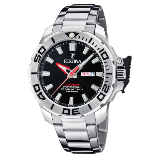 Festina Herrenuhr Diver schwarz silberfarben Edelstahlband und Wechselband Silikon F20665/4
