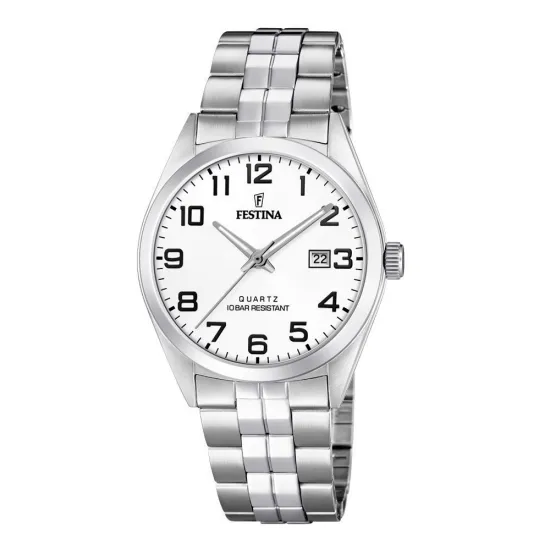 Festina Herrenuhr Klassik weiss mit Edelstahlgliederband F20437/1