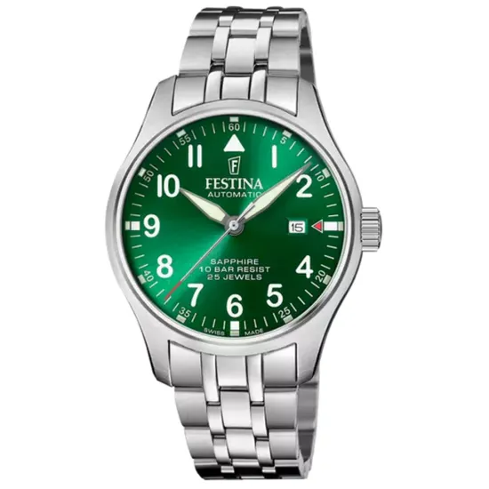 Festina Swiss Made Herrenuhr Automatik grün Edelstahlband F20151/B