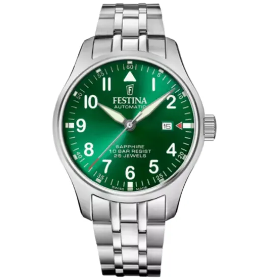 Festina Swiss Made Herrenuhr Automatik grün Edelstahlband F20151/B