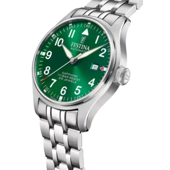 Festina Swiss Made Herrenuhr Automatik grün Edelstahlband F20151/B