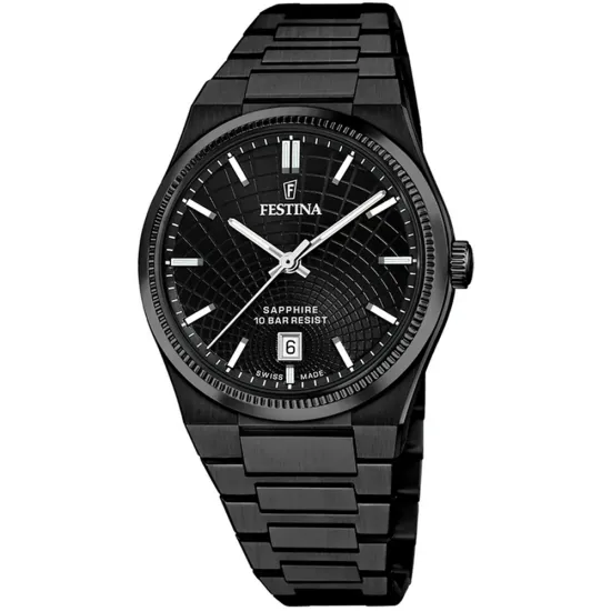 Festina Swiss Made Herrenuhr Rivè aus Edelstahl schwarz black ip F20080/1