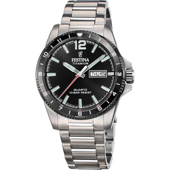 Festina Titanium Herrenuhr silberfarben schwarz mit Titanarrmband F20698/4
