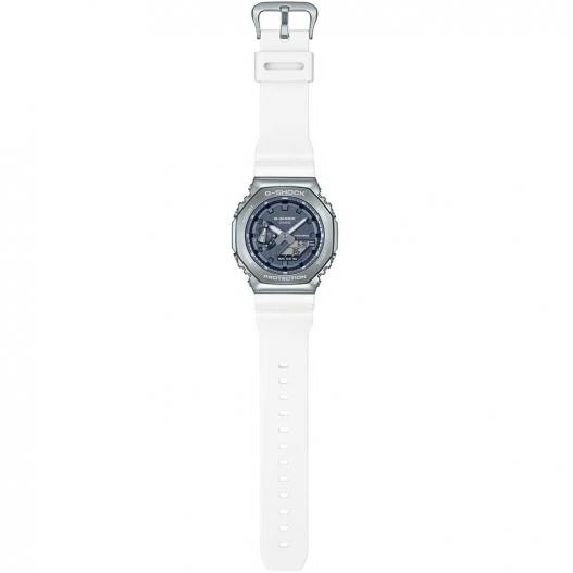 Casio G-SHOCK Armbanduhr silberfarben grau mit weissen Kunststoffband GM-2100WS-7AER