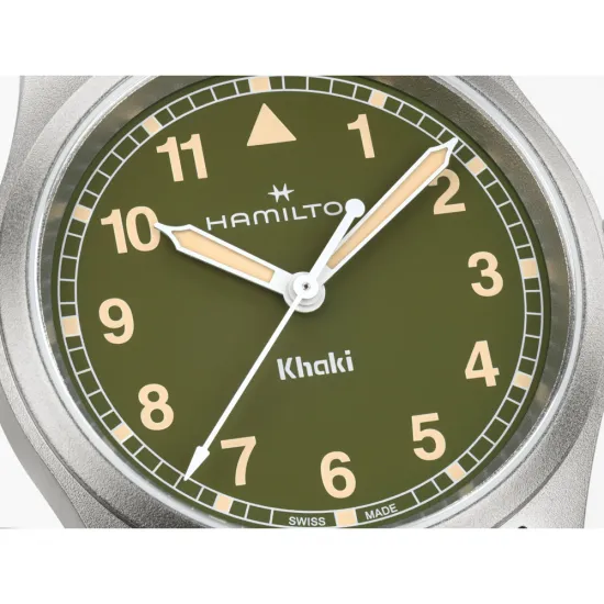 HAMILTON Armbanduhr Khaki Field 33 mm Edelstahlband Zifferblatt olivgrün H69301160