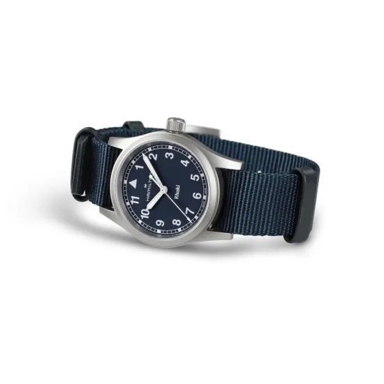 HAMILTON Armbanduhr Khaki Field 33 mm silberfarben blau mit Textilband H69301940