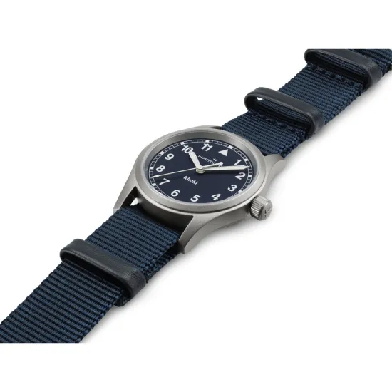 HAMILTON Armbanduhr Khaki Field 33 mm silberfarben blau mit Textilband H69301940