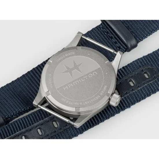 HAMILTON Armbanduhr Khaki Field 33 mm silberfarben blau mit Textilband H69301940