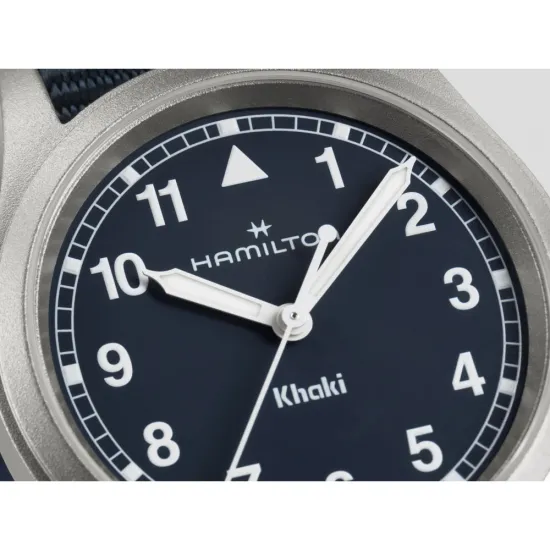 HAMILTON Armbanduhr Khaki Field 33 mm silberfarben blau mit Textilband H69301940