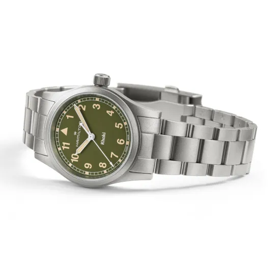 HAMILTON Armbanduhr Khaki Field 38 mm Edelstahlband Zifferblatt olivgrün H69401160