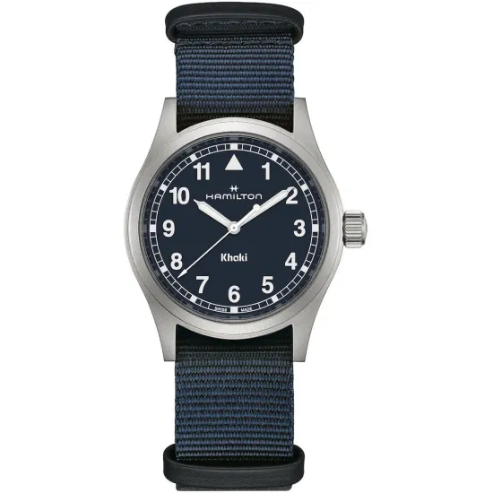 HAMILTON Armbanduhr Khaki Field 38 mm silberfarben blau mit Textilband H69401940