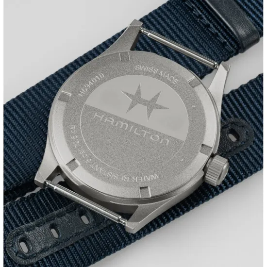 HAMILTON Armbanduhr Khaki Field 38 mm silberfarben blau mit Textilband H69401940